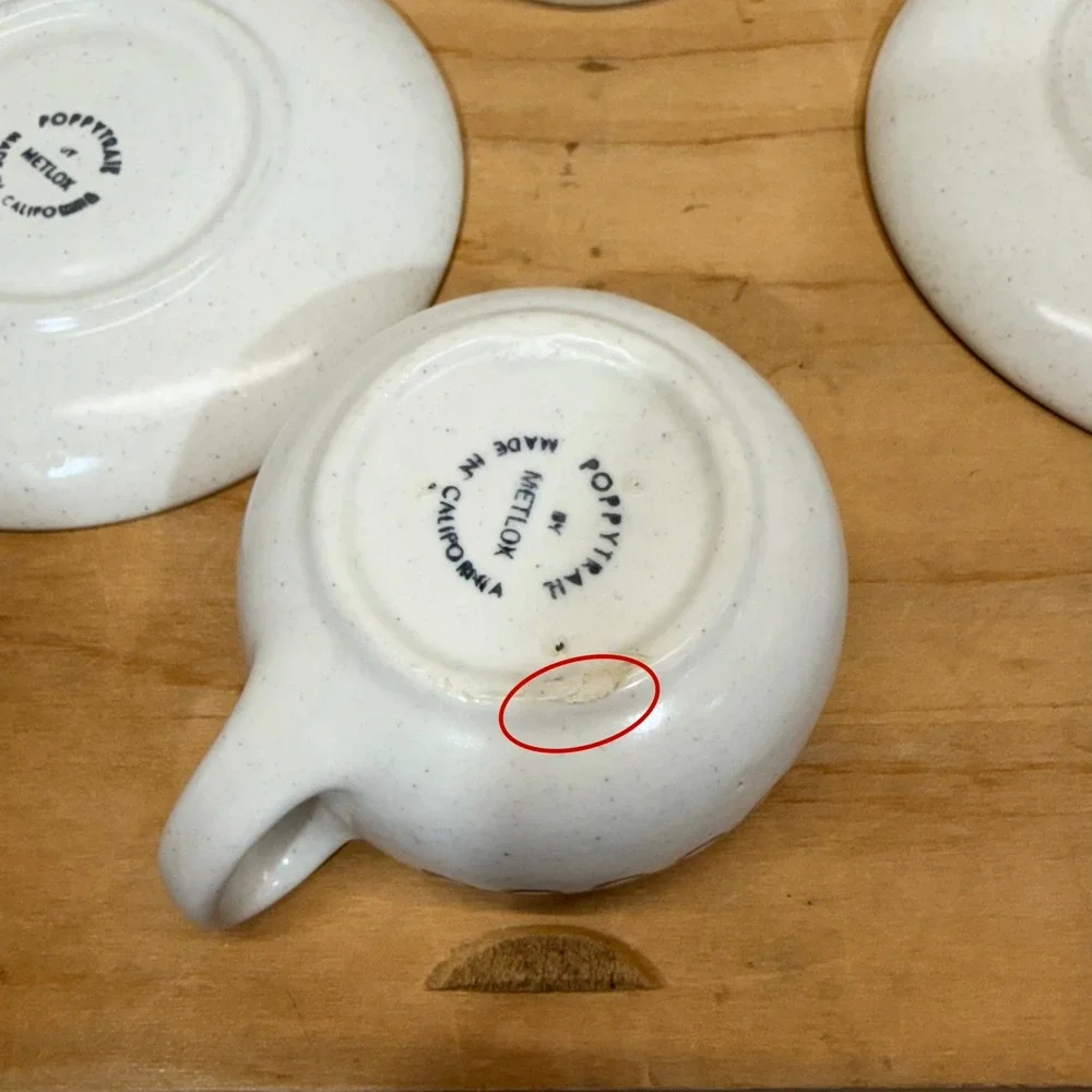 Vintage Poppytrail by Metlox Blue Wavy Squiggle Cup and Saucer Set of 2‎ CHIPPED